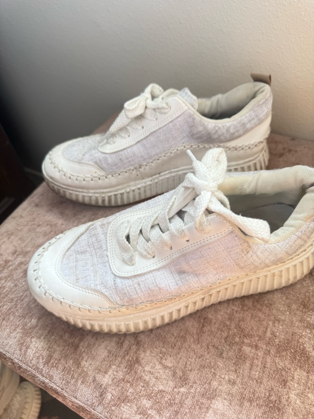Casual White Textured Lace-Up Sneakers